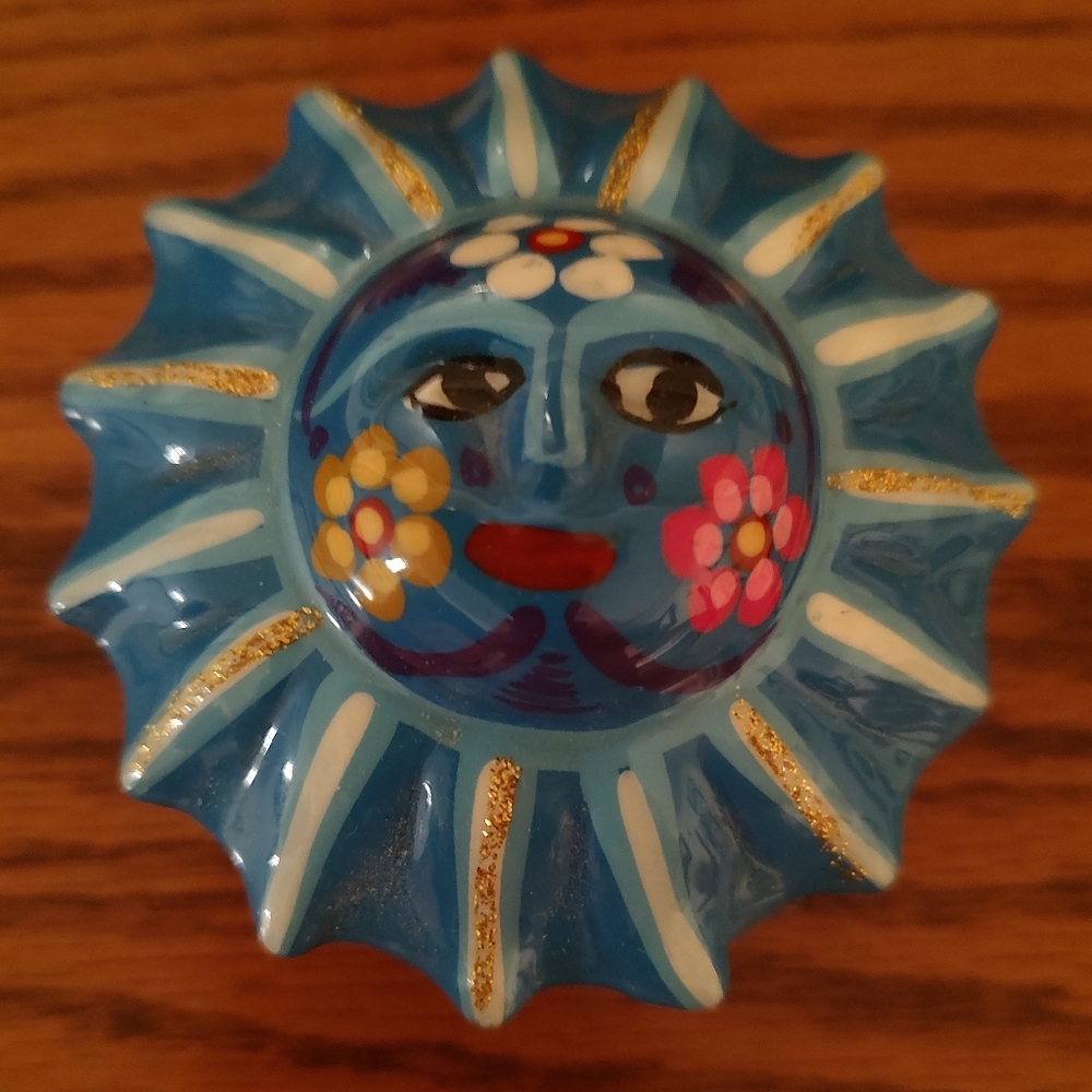 Handcrafted Blue Sun Face Trinket Box